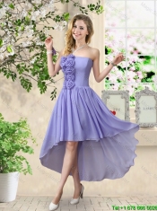 Pretty Strapless Chiffon Dama Dresses with High Low
