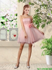 Romantic One Shoulder Laced and Bowknot Prom Dresses in Pink