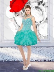 Sexy Ball Gown Beaded Prom Dresses with Straps in Turquoise