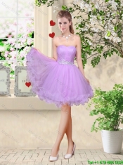 Simple A Line Strapless Lavender Prom Dresses with Belt