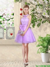 Sophisticated A Line Lavender Junior Dresses with Lace and Bowknot