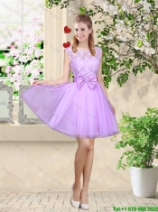 Sophisticated A Line Lavender Junior Dresses with Lace and Bowknot
