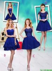 Sturning Bateau Short Royal Blue Prom Dresses with Cap Sleeves