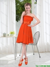 Summer A Line Strapless Bowknot Junior Dress in Rust Red