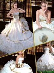 2016 Summer Luxurious White Strapless Sweet 15 Dresses with Appliques and Ruffles