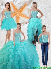 Gorgeous Aqua Blue Detachable Quinceanera Gowns with Beading and Ruffles