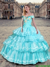 New Style Off the Shoulder Embroidery Quinceanera Dresses in Teal and Aqua Blue