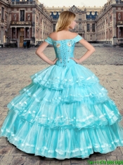 New Style Off the Shoulder Embroidery Quinceanera Dresses in Teal and Aqua Blue