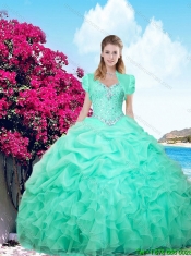 Perfect Summer Ruffles and Beaded Detachable Sweet 16 Dresses in Apple Green