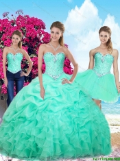 Perfect Summer Ruffles and Beaded Detachable Sweet 16 Dresses in Apple Green