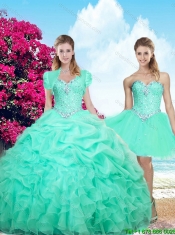 Summer Top Seller Sweetheart Beaded Apple Green Quinceanera Dresses with Ruffles