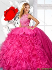 Cheap Hot Pink Detachable Quinceanera Dresses with Scoop