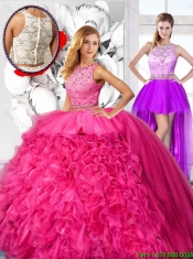 Cheap Hot Pink Detachable Quinceanera Dresses with Scoop