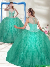 Fashionable Scoop Turquoise Quinceanera Gowns with Zipper Up