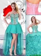 Gorgeous Turquoise Detachable Quinceanera Gowns with Beading