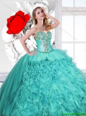 Gorgeous Turquoise Detachable Quinceanera Gowns with Beading