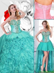 Gorgeous Turquoise Detachable Quinceanera Gowns with Beading