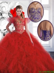 Luxurious Red Sweetheart Quinceanera Gowns with Beading