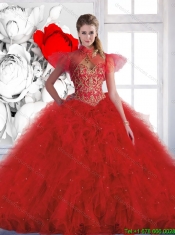 Luxurious Red Sweetheart Quinceanera Gowns with Beading