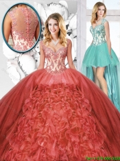 New Arrivals Straps Detachable Quinceanera Dresses in Rust Red