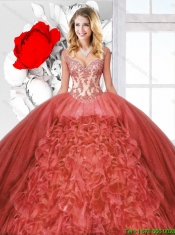 New Arrivals Straps Detachable Quinceanera Dresses in Rust Red