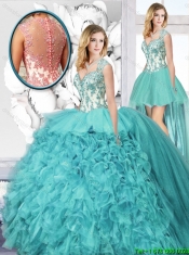 Popular Straps Detachable Quinceanera Dresses with Appliques and Ruffles