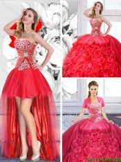 Red 2016 Fashionable Detachable Quinceanera Dresses with Ruffles