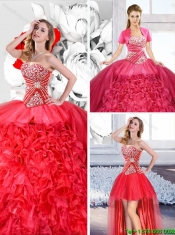 Red 2016 Fashionable Detachable Quinceanera Dresses with Ruffles