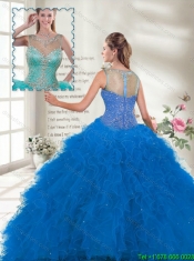 Fall Perfect Scoop Ruffles Blue Quinceanera Gown with Beading