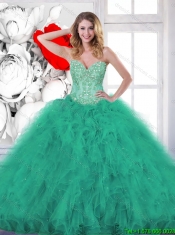 Fashionable Beading and Appliques Quinceanera Gowns in Turquoise