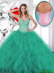Fashionable Beading and Appliques Quinceanera Gowns in Turquoise