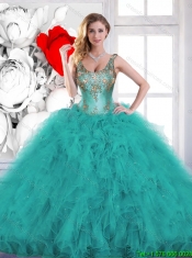 Gorgeous Beading Scoop Teal Quinceanera Dresses with Ruffles