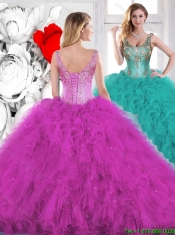 Gorgeous Beading Scoop Teal Quinceanera Dresses with Ruffles