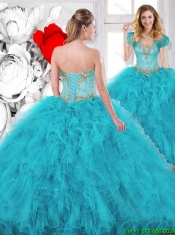 Modest Beading Sweetheart Quinceanera Dresses in Aqua Blue