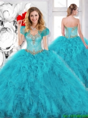 Modest Beading Sweetheart Quinceanera Dresses in Aqua Blue