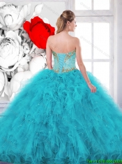 Modest Beading Sweetheart Quinceanera Dresses in Aqua Blue