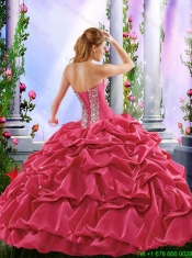 2016 Pretty Ball Gown Red Sweet 16 Dresses with Pick Ups