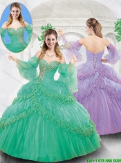 2016 Spring Beading Quinceanera Gowns with Hand Made Flowers