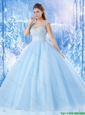 2016 Spring Popular Zipper Up Quinceanera Dresses in Light Blue