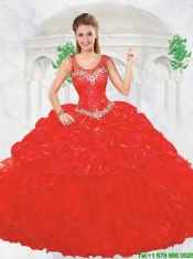 Beautiful Ball Gown Beading Red Quinceanera Gowns with Scoop