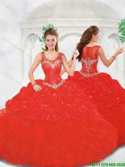 Beautiful Ball Gown Beading Red Quinceanera Gowns with Scoop