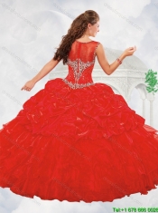 Beautiful Ball Gown Beading Red Quinceanera Gowns with Scoop