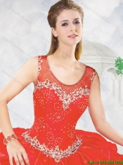 Beautiful Ball Gown Beading Red Quinceanera Gowns with Scoop