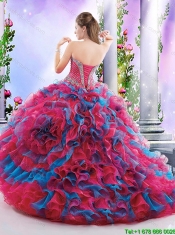 Beautiful Brush Train Beaded Quinceanera Dresses in Multi Color