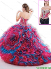Beautiful Brush Train Beaded Quinceanera Dresses in Multi Color