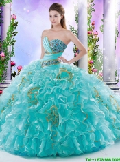 Beautiful Brush Train Quinceanera Gowns with Ruffles and Beading