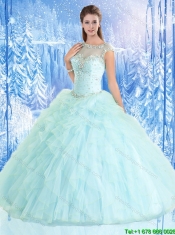 Beautiful Cap Sleeves Beading Quinceanera Gowns with Open Back