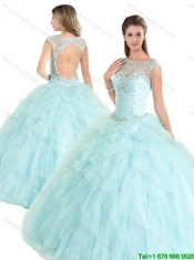 Beautiful Cap Sleeves Beading Quinceanera Gowns with Open Back