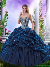 Elegant Beading and Pick Ups Quinceanera Dresses in Navy Blue 243.21