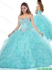 Exclusive Ruffles and Beading Quinceanera Dresses in Aqua Blue